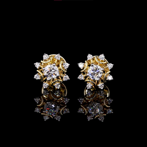 Lab Grown Brilliant Cut Halo Bridal Stud Earrings | 14KT Solid Gold Rhodium Plated | Lab Grown Diamond Floral Design Wedding - Product Image 1