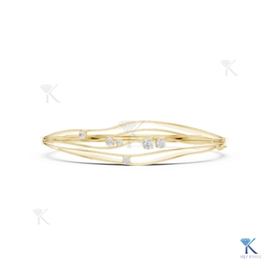 Lab Grown Diamond Filled Brilliant Cut Wavy Multi Strand <b>Bangle</b> 14K 18K <b>Solid</b> <b>Gold</b> Fine Unisex Organic Flowing Design Luxury - Product Image 1