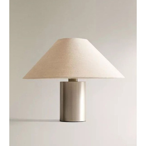 Lámparas de Mesa Metálicas Minimalistas con Pantalla Cónica de Lino, Lámpara de Escritorio Cilíndrica Plateada Industrial Nórdica para Dormitorio de Hotel - Product Image 5