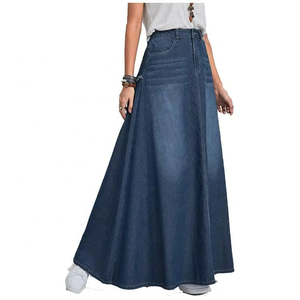 Ladies Blue Denim Long <b>Jean</b> Skirts Denim Maxi Skirt a <b>Line</b> Casual Wholesale Custom Cotton for Women High Quality Vintage Woven - Product Image 1