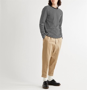 Men's 100% Cotton Long Sleeve Striped T Shirt Breathable Knitted Casual Regular Fit Front Digital Printing Custom <b>Logo</b> - Product Image 6