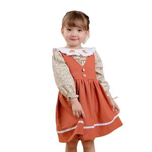 Robe d'automne pour filles en coton épais uni avec broderie florale - ODM DR4486 - Product Image 1