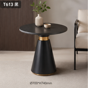 โต๊ะกาแฟทรงกลมทันสมัย INTELLIGENTIA WOODS พร้อมท็อปไม้สีดำและฐานโลหะทรงกรวยสีทอง สำหรับห้องนั่งเล่นสุดหรู - Product Image 3