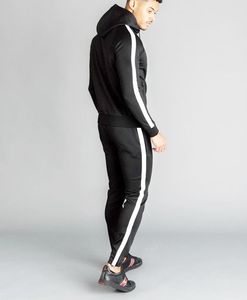 Ensemble de survêtement noir à capuche pour homme, sweat-shirt à fermeture éclair à manches longues avec poches latérales, couleur unie, coupe classique, tenue sportive d'automne - Product Image 2