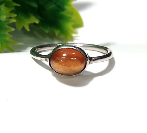 Anillo de Hessonita Natural: Anillo Ajustable Hecho a Mano en Plata de Ley 925 con Piedra Ovalada Cabujón para Mujer, Joyería Fina - Product Image 3