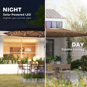 Ombrellone da Giardino Bifacciale con Luci Solari LED 2,5m, Ombrellone Parasole per Patio e Caffè in Cotone Poliestere per Parchi - Product Image 4