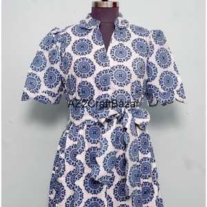 Robe midi en coton pour femme, imprimé floral, col en V, manches courtes, style bohème, pour le bureau, décontractée, pour les soirées, cache-maillot de bain, en dentelle, coupe trapèze - Product Image 4