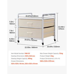 Support de mini-réfrigérateur de 176 lb avec 2 tiroirs et 4 roulettes pivotantes, chariot de rangement mobile, table pour mini-réfrigérateur - Product Image 6