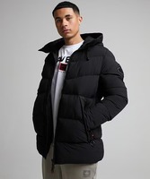Blouson d'hiver unisexe noir, col montant, fermeture éclair, design patchwork, respirant, écologique, 100% polyester