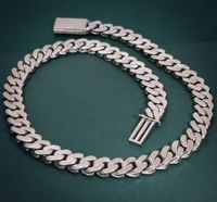 Collier Chaîne Maille Cubaine Luxe Tendance Iced Out Moissanite Bleue et Blanche Plaqué Argent Bijoux Hip Hop Fermoir Boîte Unisexe Soirée
