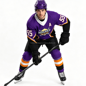 Maillot de hockey sur glace personnalisé FONILBEST, sublimé, violet, col en V, respirant, polyester, uniforme d'équipe pour hommes - Product Image 1