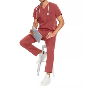 Men's V-Neck <b>Scrub</b> <b>Top</b> With Pocket Cotton Polyester Woven Fabric Hospital Uniforms - Product Image 4