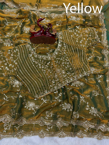 Sari de tendencia India bellamente diseñado Premium Georgette con Secuencia de impresión digital Sari de trabajo para fiesta y boda - Product Image 3