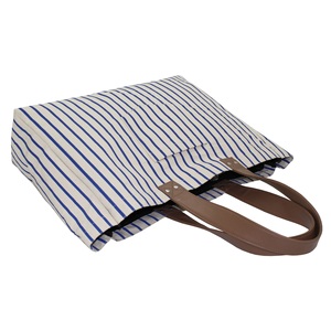 Tokra Impex Striped Medium Beach Tote Bag with PU Handle Polyester Lining Inside <b>Zip</b> Pocket V Pocket 12 OZ Natural Canvas - Product Image 5