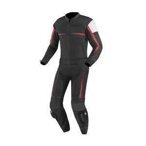 Combinaison de course moto personnalisée pour homme, en cuir, coupe-vent, toutes saisons, avec blocs de couleur noir, rouge et blanc, manches longues, sur mesure - Product Image 2