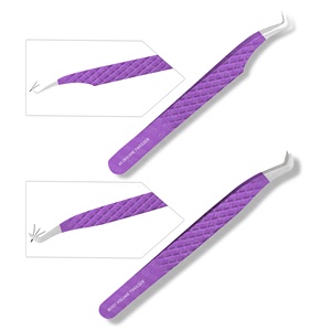 Pince à cils Magenta Tip Silver Diamond Grip Extension de cils Outils de cils Volume en métal revêtu de papier - Product Image 2