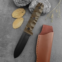 Pisau Berburu & Kemah DIY OEM Baja D2 Gagang Serat Linen Perlengkapan Survival Outdoor Ketebalan Bilah 2.8mm Panjang 22.4cm Buatan Tangan