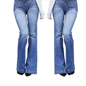 Pantalon évasé tendance Muzamin pour femme, taille mi-haute, coupe classique, jean bleu pleine longueur avec poches, style vintage urbain - Product Image 2
