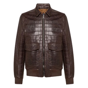 Veste en cuir PU marron gaufré pour homme, col rabattu décontracté, fermeture éclair sur le devant, coupe classique, pour l'automne, style motard en cuir noir pour homme - Product Image 1
