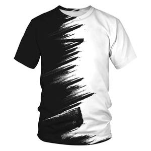 T-shirt à manches courtes pour homme, noir et blanc, peint à la main, col rond, coupe classique, tricoté, décontracté - Product Image 1