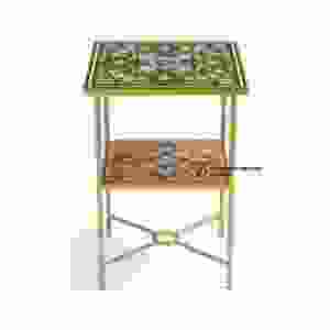 Table-tabouret de luxe en os vert incrusté – Meuble artisanal de caractère, ottoman - Product Image 1