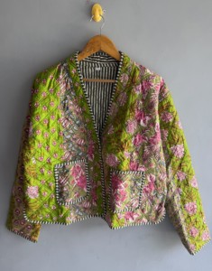 Veste matelassée en coton à imprimé floral pour femme, style bohème, ouverte sur le devant, décontractée, manches longues, poches plaquées, longueur standard, cadeau pour elle - Product Image 1