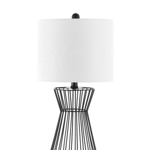 Hourglass Wire Metal Table Lamp with Open Iron <b>Cage</b> Base Premium Linen <b>Shade</b> Warm Ambient <b>Lighting</b> for Modern Interiors - Product Image 5