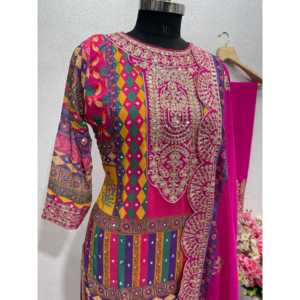 เสื้อ Plazzo dupatta ใส่ปาร์ตี้สไตล์อินเดียและปากีสถานที่สวยงามพร้อมด้วยงานฝีมือเพชร - Product Image 5