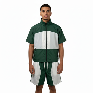 Conjunto Deportivo de Color Blocking Addahar, Manga Corta, Cierre Frontal, Unisex, Deportivo, Verano, Ligero, Poliéster, Casual para Adultos - Product Image 4