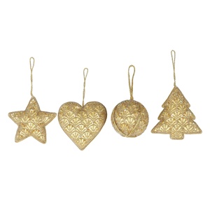 Conjunto de adornos, decoraciones de árbol de pared iluminadas, formas de árbol de bola de estrella, decoraciones navideñas hechas a mano, Navidad bordada dorada - Product Image 1