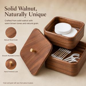 Contenedor Organizador de Almacenamiento de Algodón, Hisopos y Bolas de Algodón con Tapa, de Madera Natural, para Baño, Estilo Boticario, para Hotel, Venta al por Mayor - Product Image 5