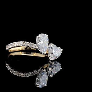 Anillo de Compromiso con Diamante Cultivado en Laboratorio de 2 CTW, Corte Pera y Corazón, Oro Sólido de 14K, Certificado IGI - Product Image 3