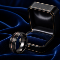 Bague de mariage pour homme en tungstène brossé noir avec incrustation de feuille d'or rose vibrante, largeur classique, ajustement confortable, bijoux de gros