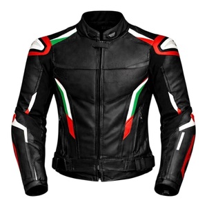 Men Black Red Leather Motorcycle <b>Jacket</b> Cafe <b>Racer</b> Biker Coat Slim Fit Stand Collar Zip Motocross Genuine Lambskin Riding <b>Jacket</b> - Product Image 2