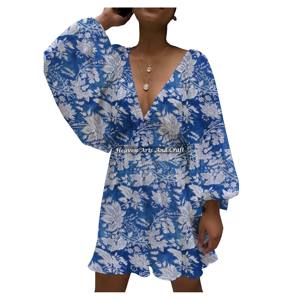 Vestido de verano sexy con cuello en V profundo, estilo farol, informal, estampado a color, mini vestido de playa con cuello en V profundo, estilo farol, ropa de calle. - Product Image 6