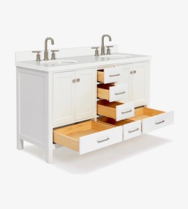 Mueble de Baño Independiente Abigail de 61 Pulgadas, Color Blanco, con Doble Lavabo y Encimera de Cuarzo Blanco Puro, Directo de Fábrica en Vietnam - Product Image 5
