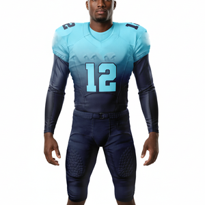 Maillot de football américain pour homme, col en V, manches longues, dégradé bleu-noir, sublimé, anti-humidité, coupe ajustée, toutes saisons - Product Image 5