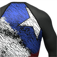 Freandy Sports Premium MMA Rashguard à manches longues pour homme, impression par sublimation, séchage rapide, polyester, compression, bleu, rouge, blanc
