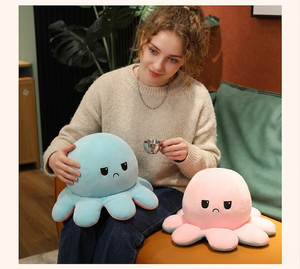 Aika <span class=keywords><strong>Peluche</strong></span> <span class=keywords><strong>Pieuvre</strong></span> Personnalisée Réversible Joyeuse et Triste, Animaux Marins en <span class=keywords><strong>Peluche</strong></span>, Breloque de Sac - Product Image 1