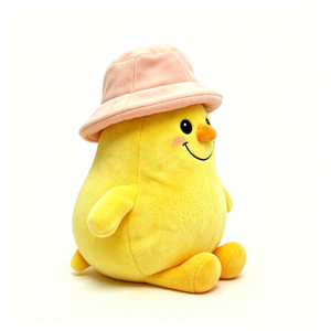 Peluche de limón personalizado con brazos y piernas, suave almohada de limón, juguete de peluche de limón amarillo, peluche de limón con gorro de pescador rosa - Product Image 4