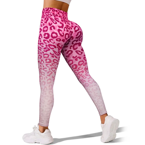 High Waisted Pink <b>Leopard</b> <b>Print</b> <b>Leggings</b> Full Length Four-Way Stretch Spandex Polyester Yoga Wear Women's Activewear - Product Image 4
