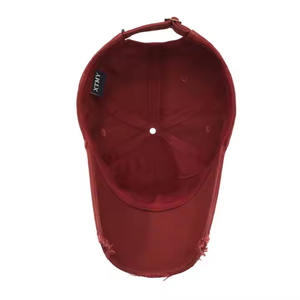 Gorra Snapback Roja de 6 Paneles con Diseño Desgastado y Rasgado, Unisex, Casual, para Adultos, Primavera/Verano, Color Sólido, Ajustable - Product Image 5