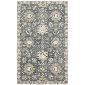 Grey Beige Floral Hand Tufted Wool <b>Rug</b> Low Pile with Cotton Backing <b>Traditional</b> Border <b>for</b> <b>Living</b> <b>Room</b> Bedroom - Product Image 2