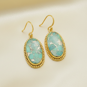 Green <b>Copper</b> Turquoise 925 Sterling Silver Drop Earrings Oval Handmade Boho Jewelry Rose Gold Yellow Gold Plated Gift for Women - Product Image 6