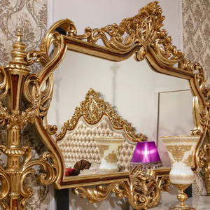 Royal Palace Heavy Carving Golden Dresser for Bedroom Solid Mahogany Wood European Style Mirror <b>Dressing</b> Table - Product Image 5