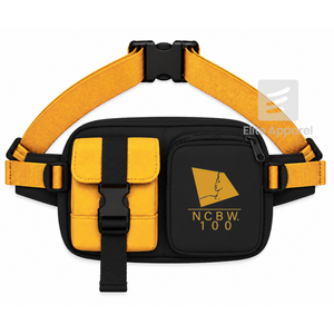 Bolso de cintura personalizado NCBW Sorority negro y dorado, estilo casual, con logo bordado y bolsillo con cremallera para ropa griega femenina - Product Image 1