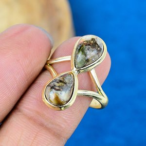 Bague en argent sterling 925 plaqué or 18 carats, forme poire, avec pierre précieuse œil de chat naturelle, faite à la main - Product Image 3