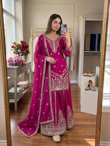 Robe Anarkali en soie brodée rose avec dupatta, tenue de mariage traditionnelle indienne et pakistanaise, robe longue pour femmes - Product Image 2
