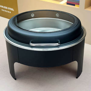 Round Visual Chafing Dish Stainless Steel <b>Buffet</b> Warmer with Glass Lid Ornate Gold Pillar Food <b>Server</b> Hotel Catering - Product Image 5