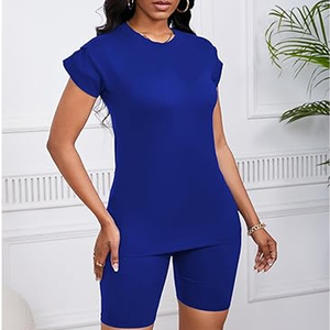 Women Plus Size Oversized T Shirt and Biker Shorts <b>Matching</b> Outfit Casual Lounge Wear - Product Image 4